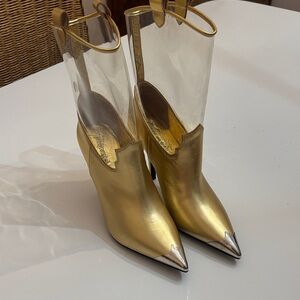 Jeffery Campbell ELPASO-V gold clear boots heeled size 10 pump contemporary